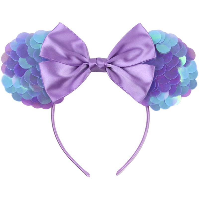 MADO purple mermaid mouse ears headband for women adults kids girls,Princess Park mini ears headbands for women kids girls (purple mermaid) - Image 1